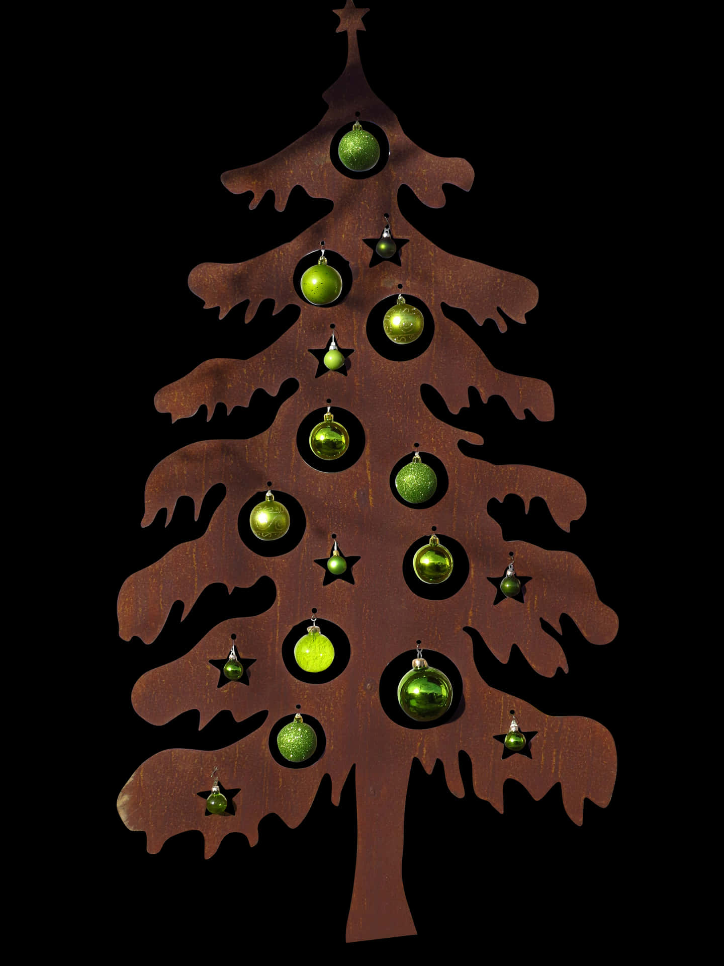 Wooden Christmas Treewith Green Ornaments PNG