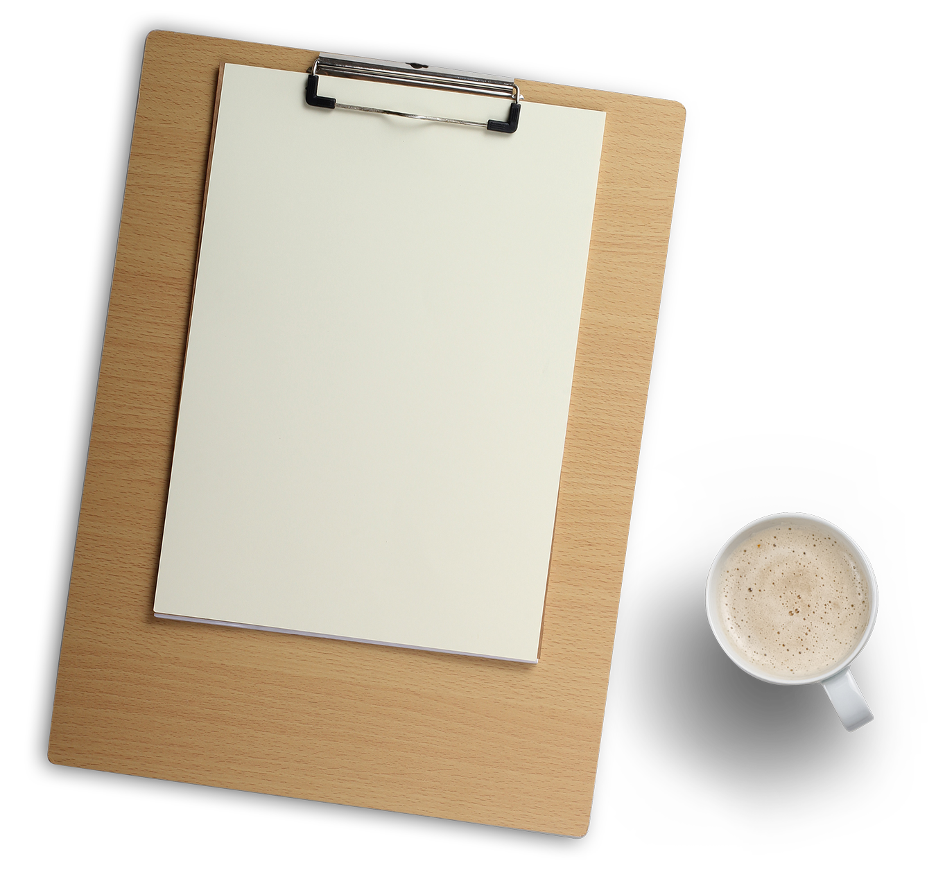 Wooden Clipboardand Coffeeon Desk PNG