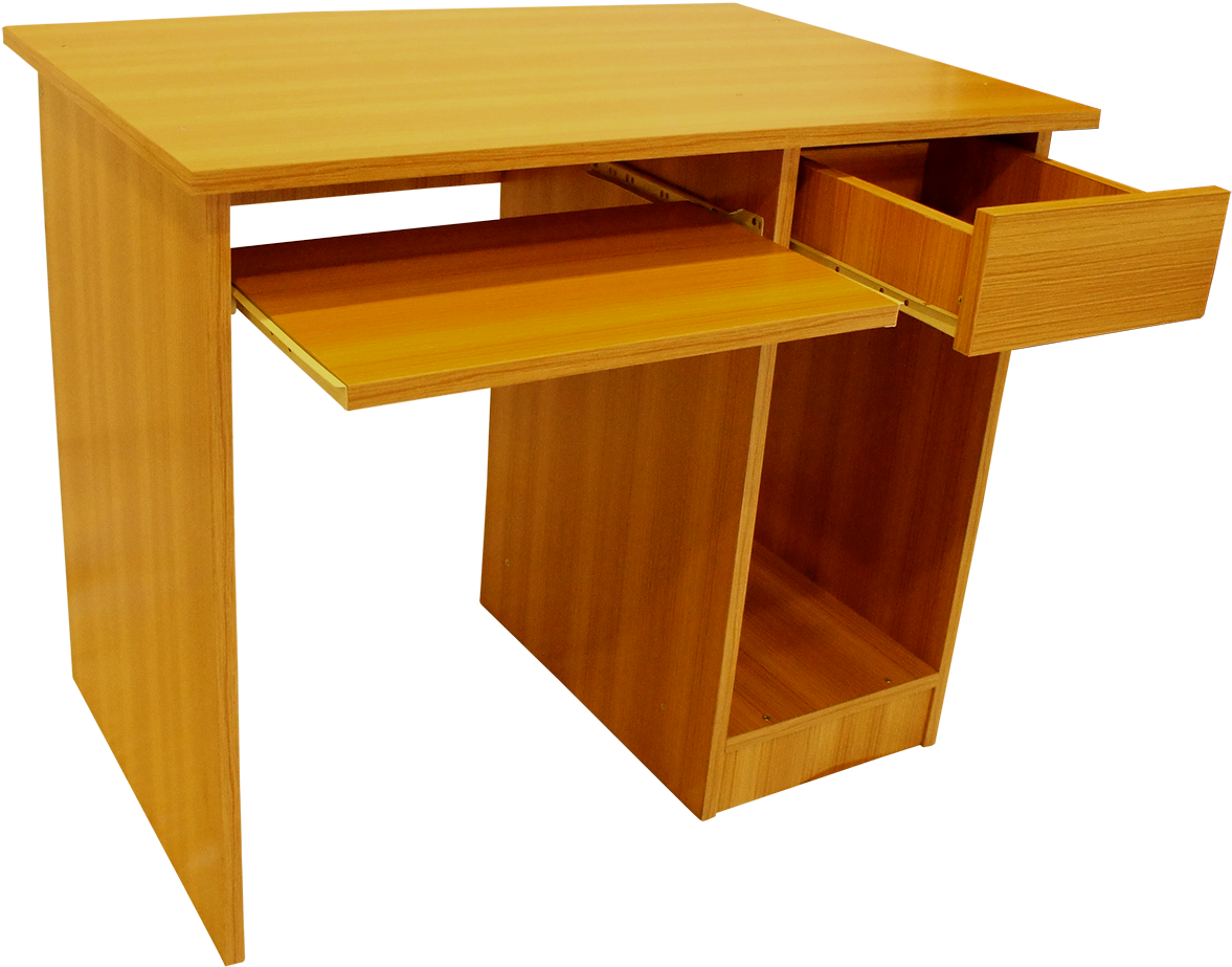 Wooden Computer Deskwith Drawersand Shelves PNG