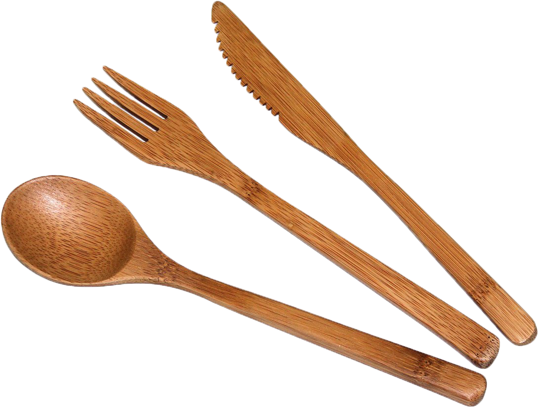 Wooden Cutlery Set Fork Spoon Knife PNG