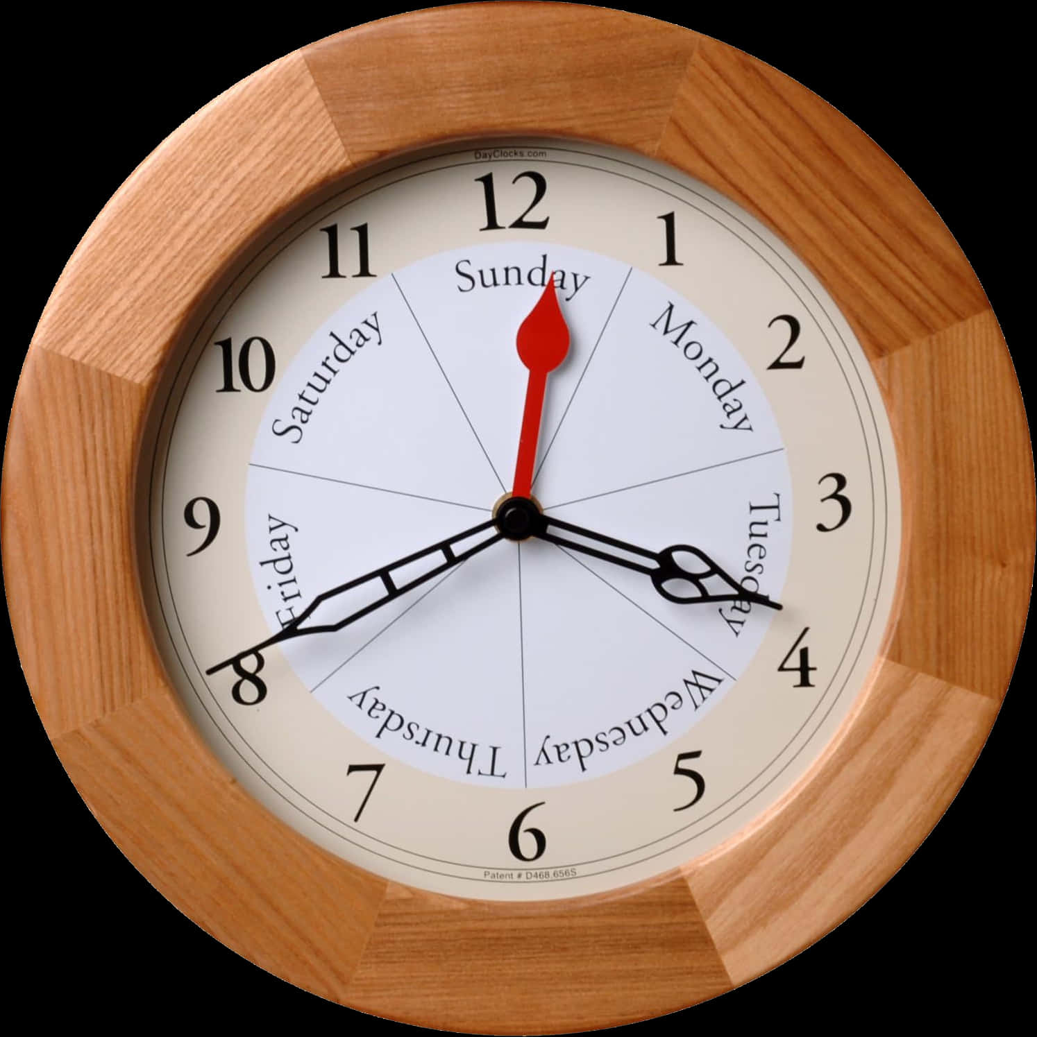 Wooden Day Indicator Wall Clock PNG