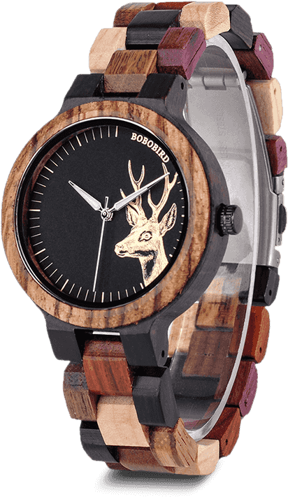 Wooden Deer Design Wristwatch PNG
