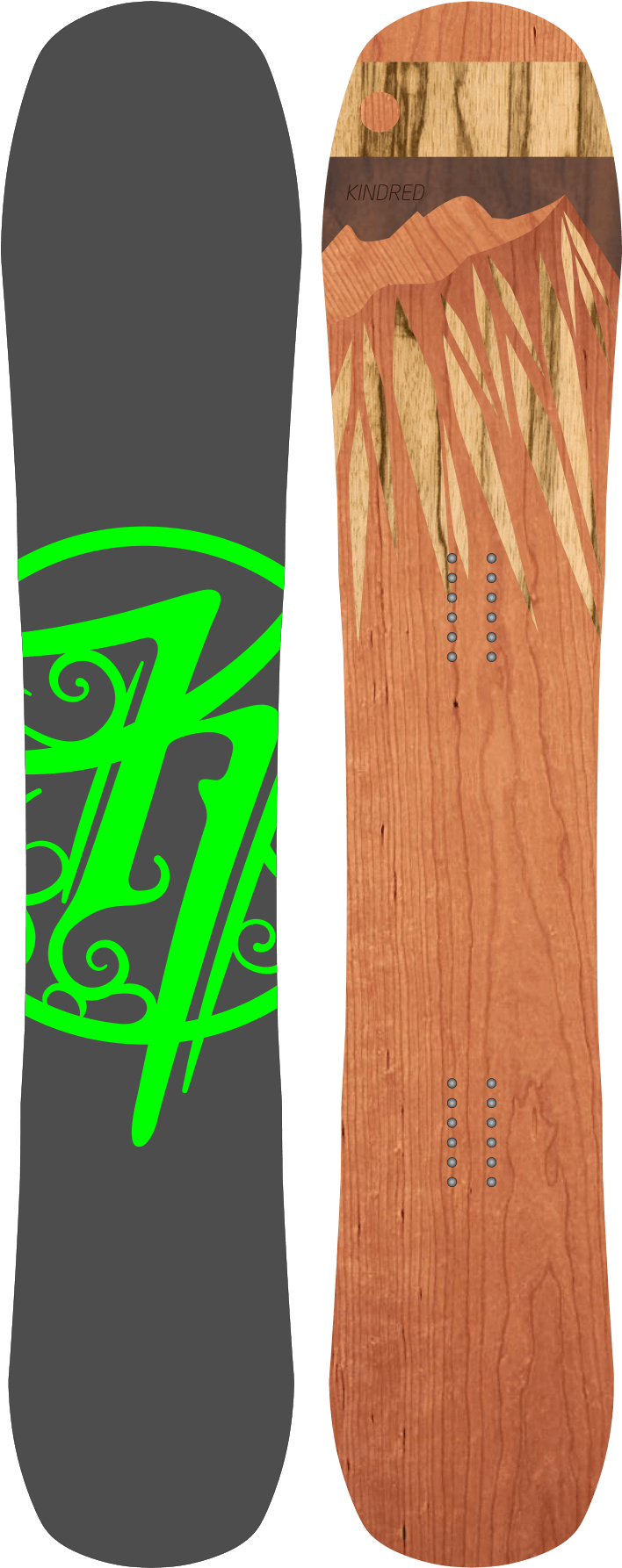 Wooden Design Snowboardwith Green Graphic PNG