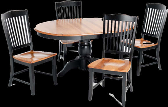 Wooden Dining Set Blackand Natural Finish PNG