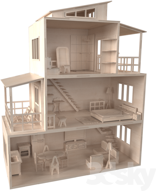 Wooden Dollhouse Model PNG
