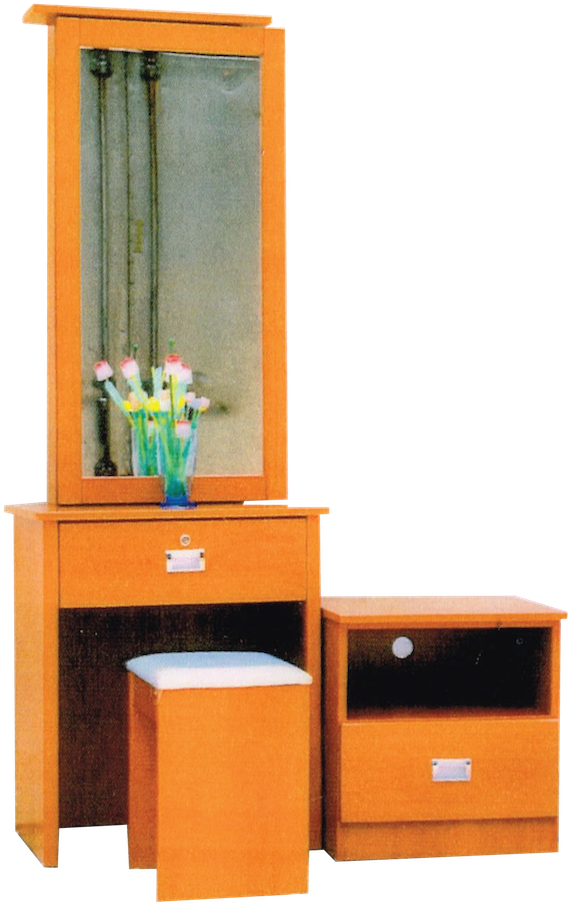 Wooden Dressing Table With Mirrorand Stool PNG