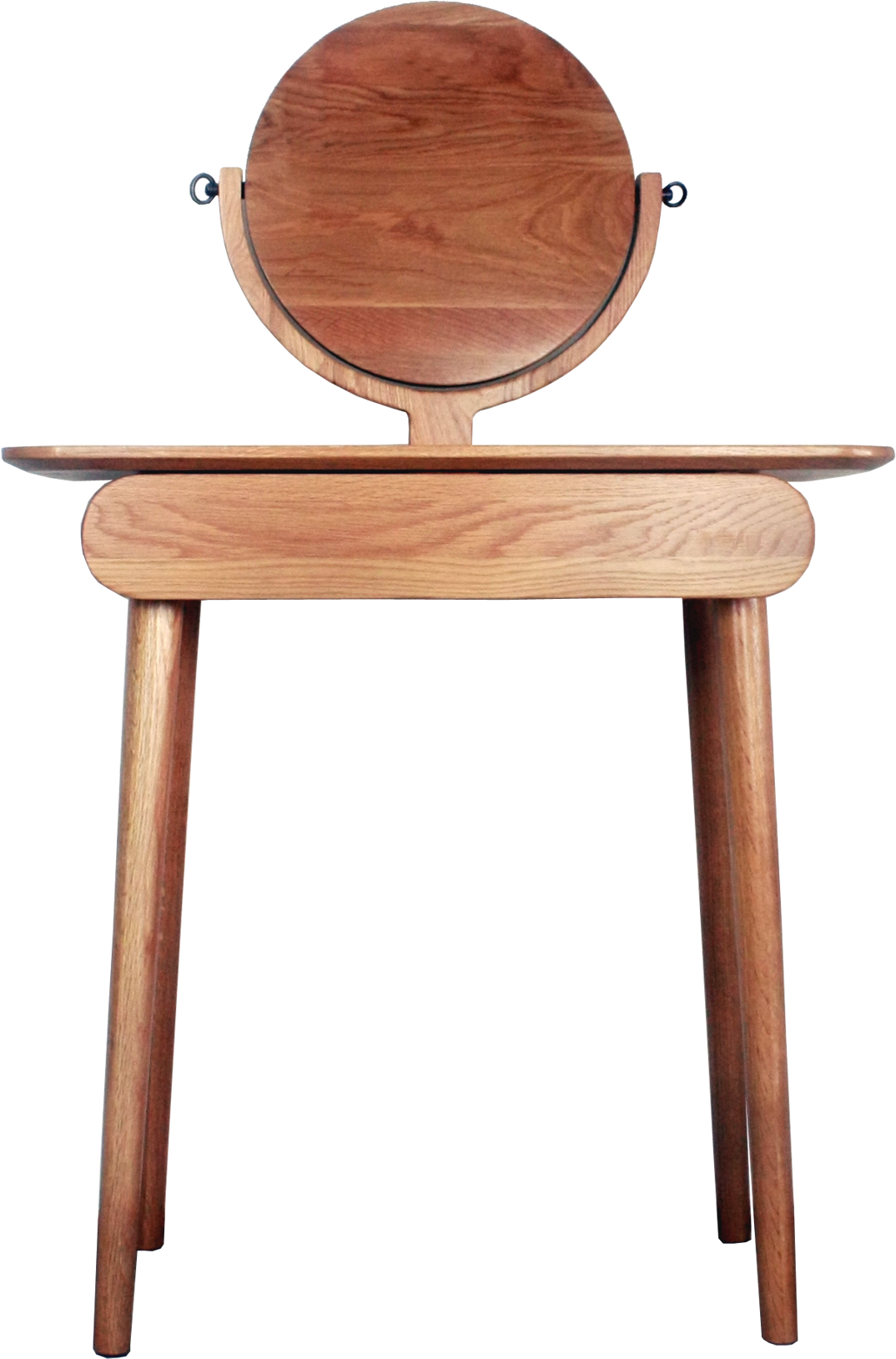 Wooden Dressing Table With Round Mirror PNG