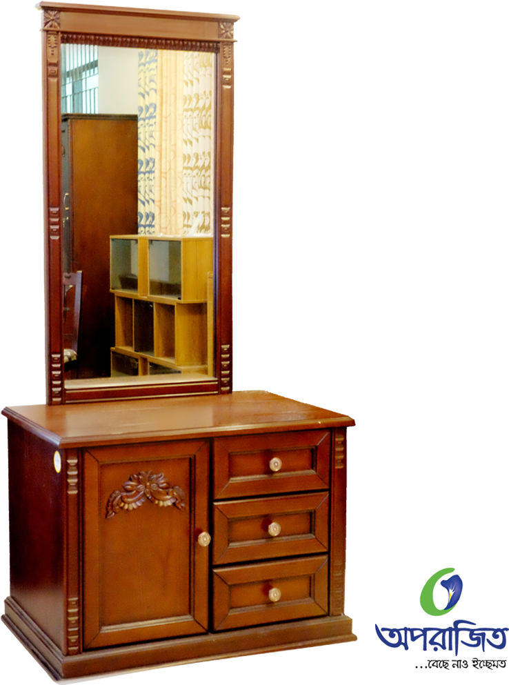 Wooden Dressing Tablewith Mirrorand Drawers PNG