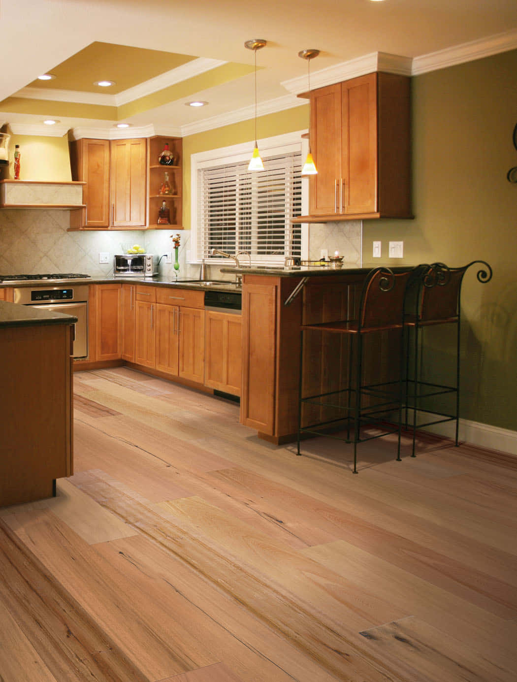 A Kitchen With A Wooden Floor