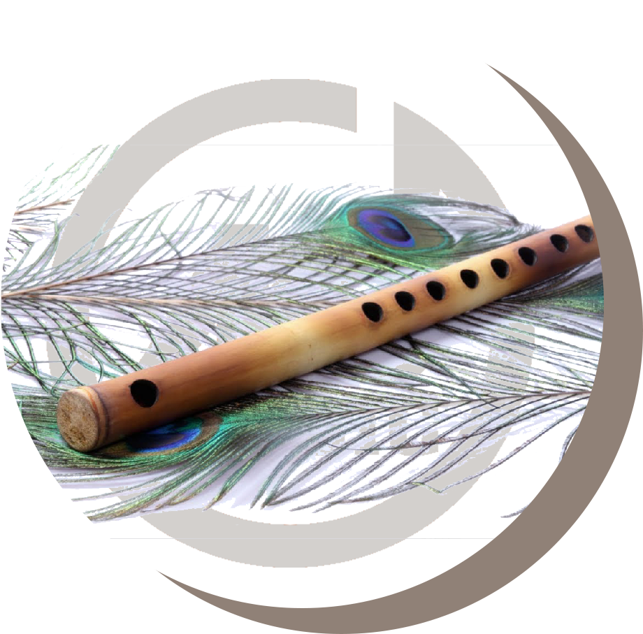 Wooden Flute Peacock Feathers PNG