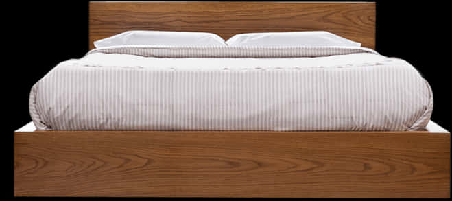 Wooden Frame Bedwith White Bedding PNG