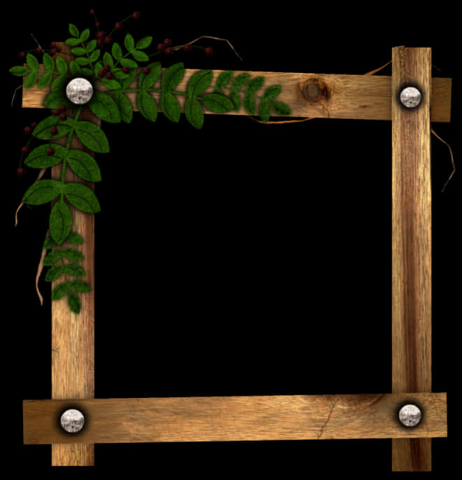 Wooden Framewith Greenery PNG
