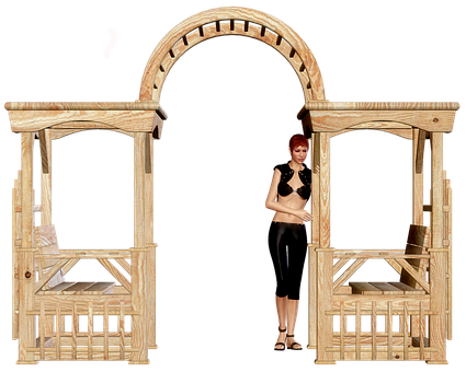 Wooden Guillotineand Woman3 D Render PNG