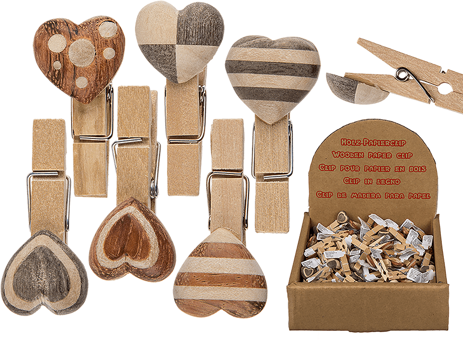 Wooden Heart Clothespins Collection PNG