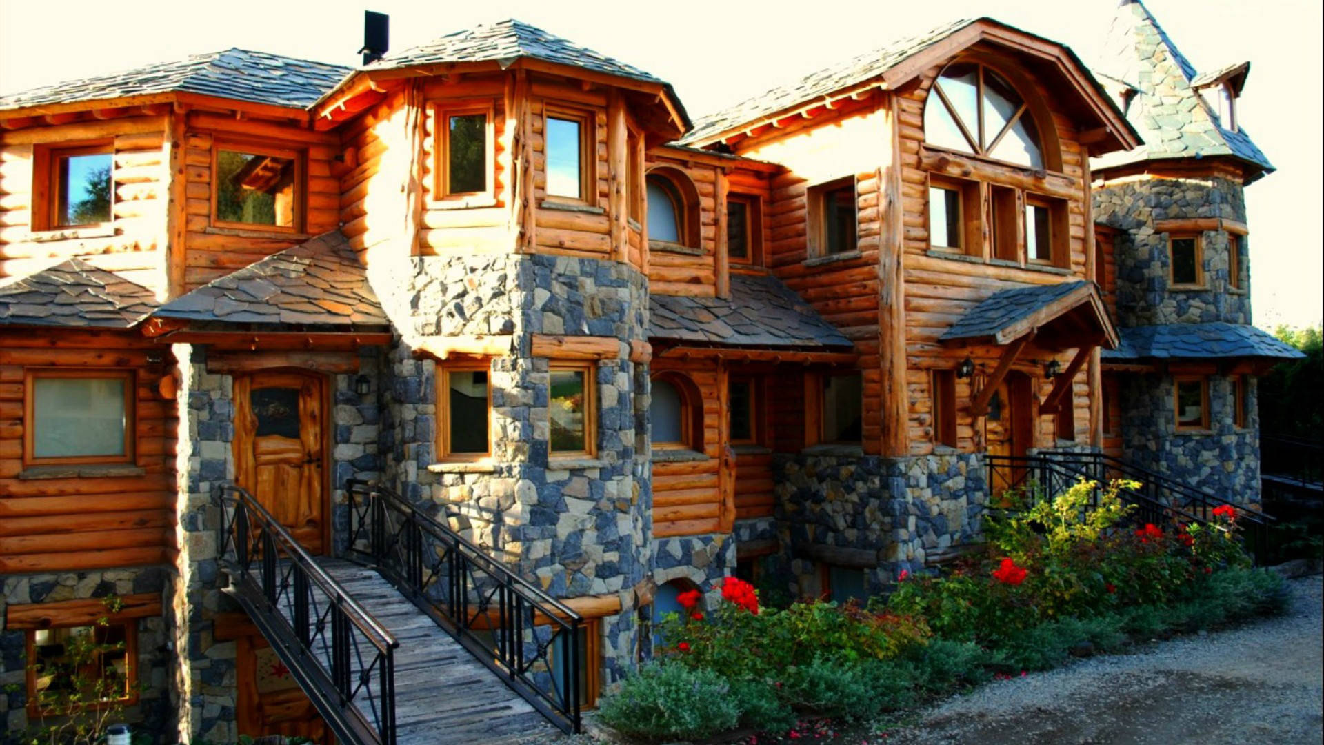 Wooden House With Stone Bricks Wallpaper
