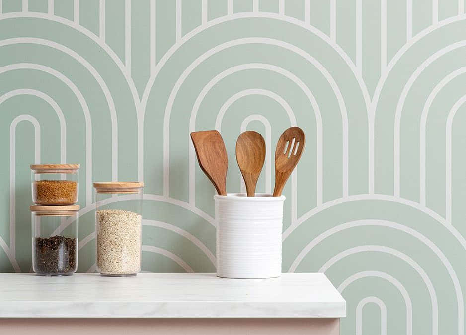 Wooden Kitchen Utensilsand Jars Wallpaper