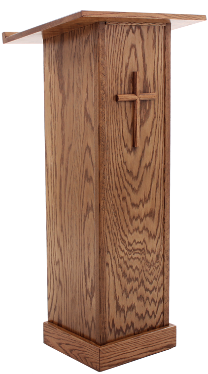Wooden Lecternwith Cross Design PNG