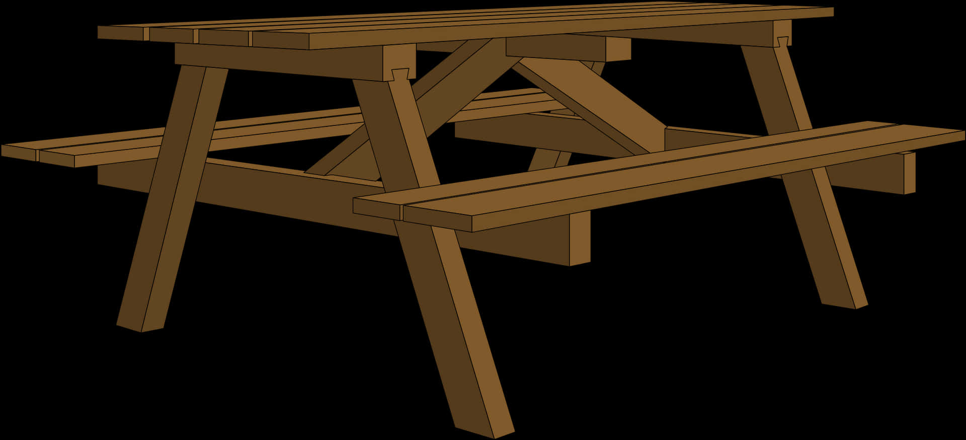 Wooden Picnic Table Vector Illustration PNG