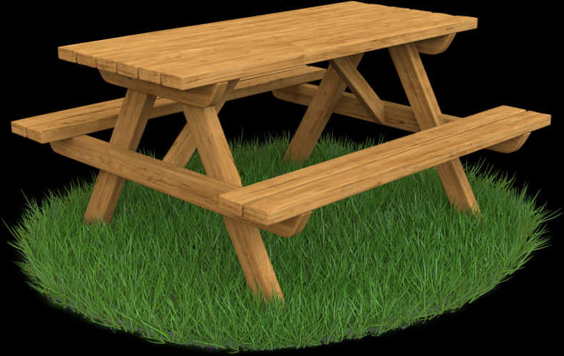 Wooden Picnic Tableon Grass PNG