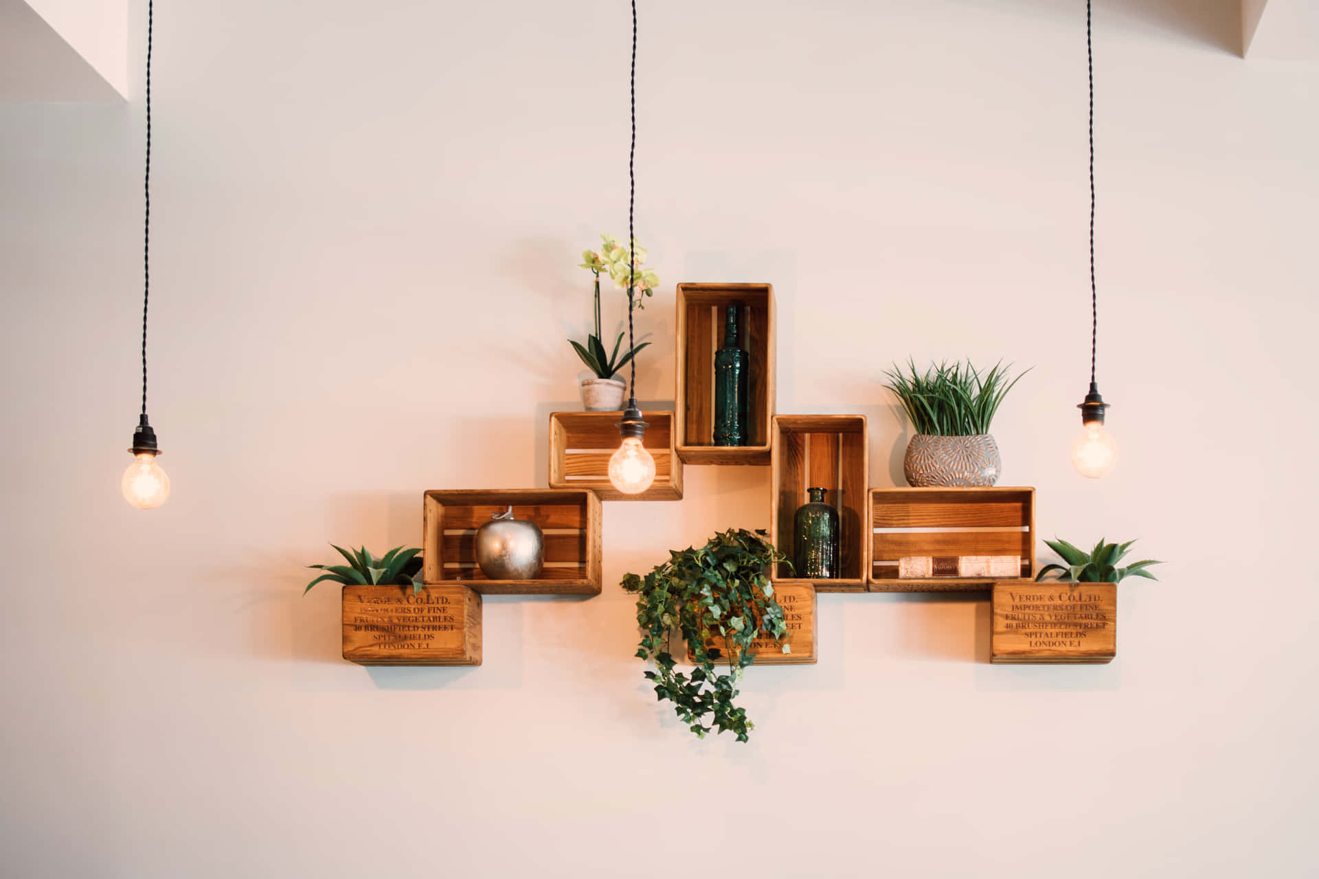Wooden Plant Holder Interior Decor Wallpaper