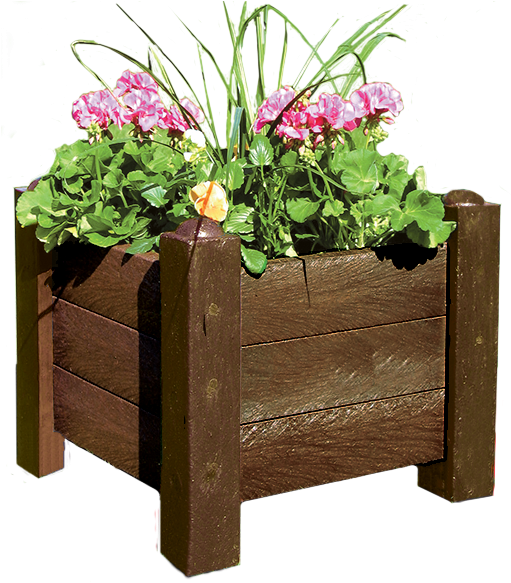 Wooden Planter With Flowers.png PNG