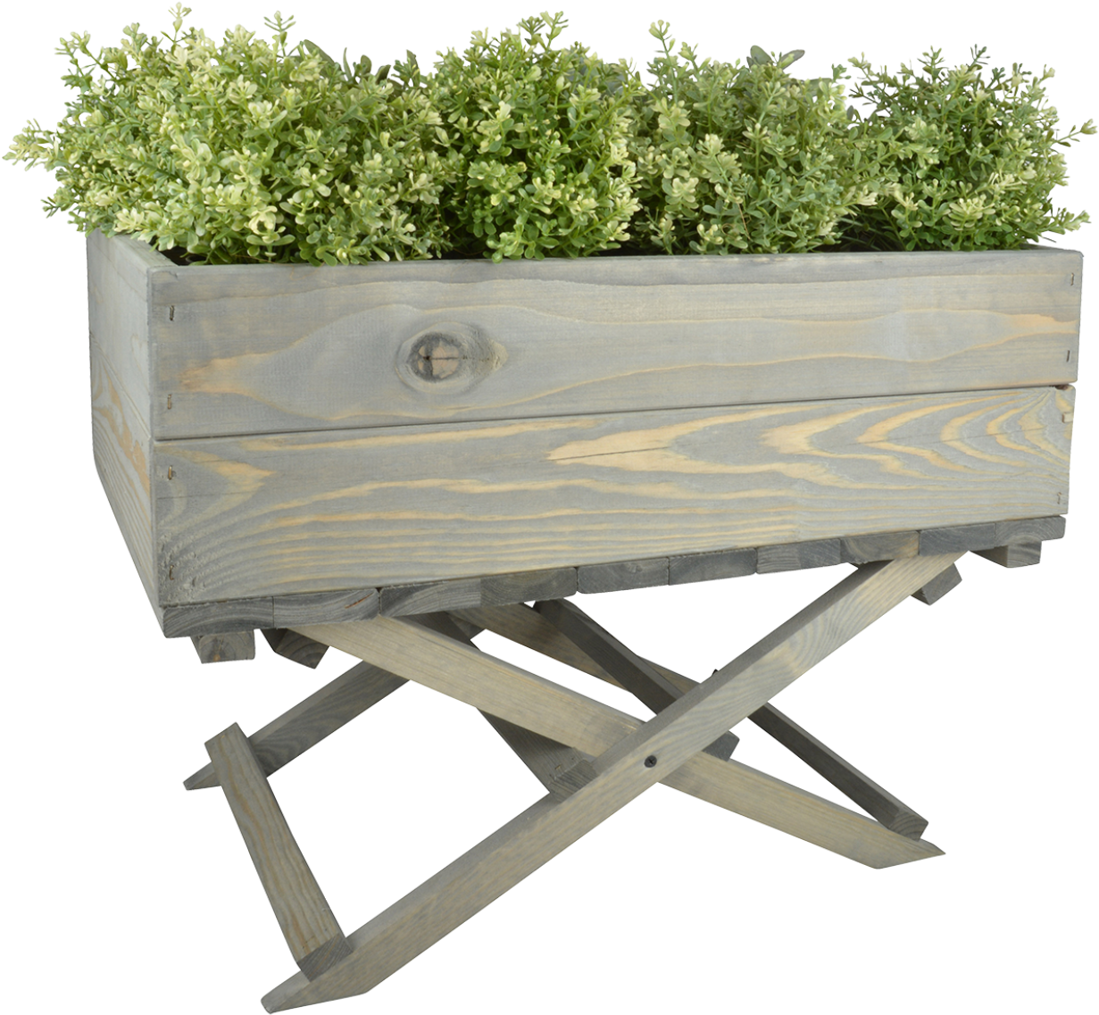 Wooden Planter With Greeneryon Stand PNG