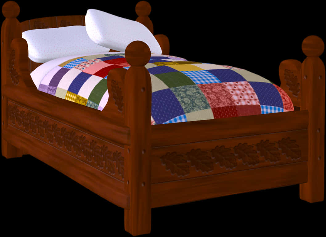 Wooden Quilted Bed Design PNG