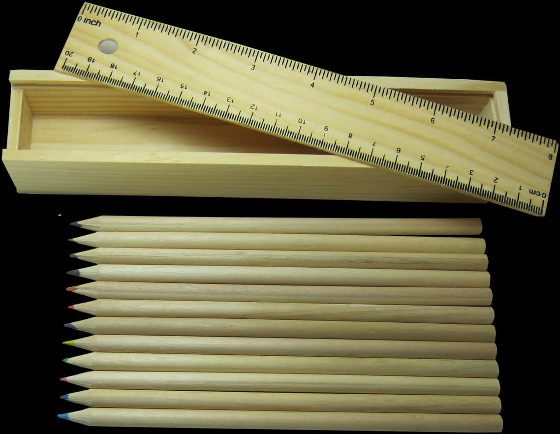 Wooden Rulerand Pencils PNG