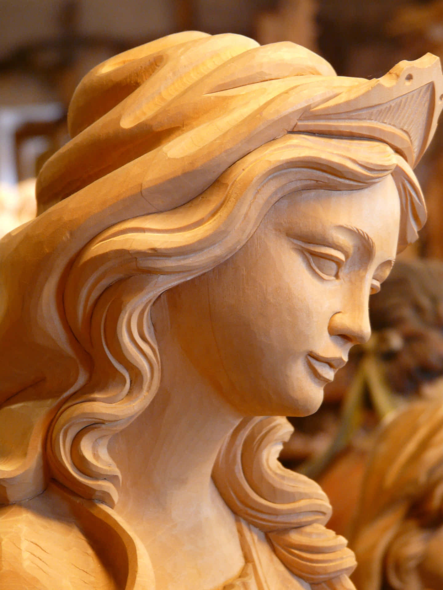 Wooden Sculpture Elegant Female Figure Wallpaper