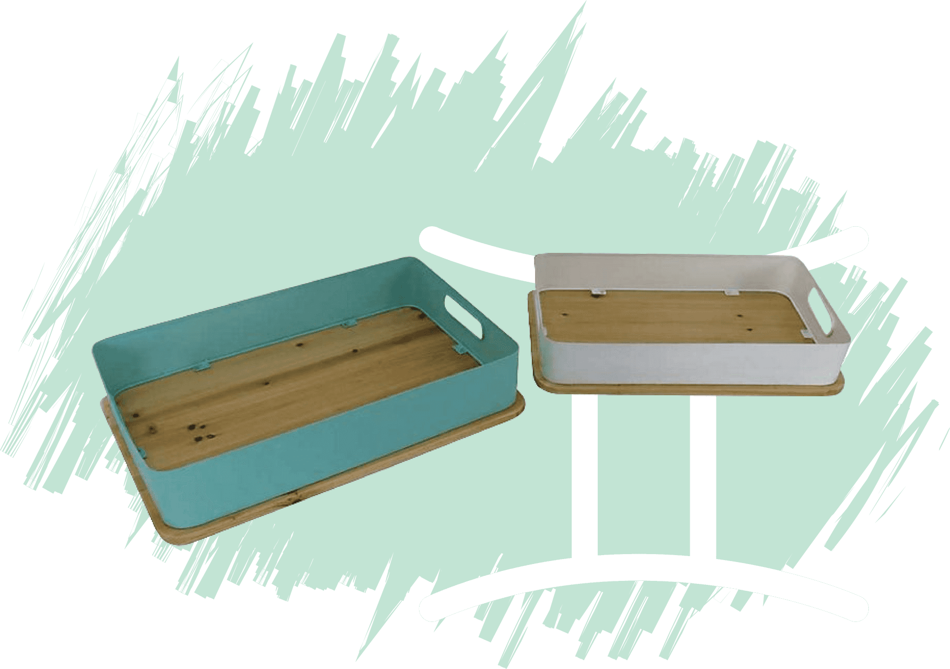 Wooden Serving Trays Twin Set PNG