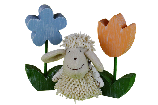 Wooden Sheepand Flowers PNG