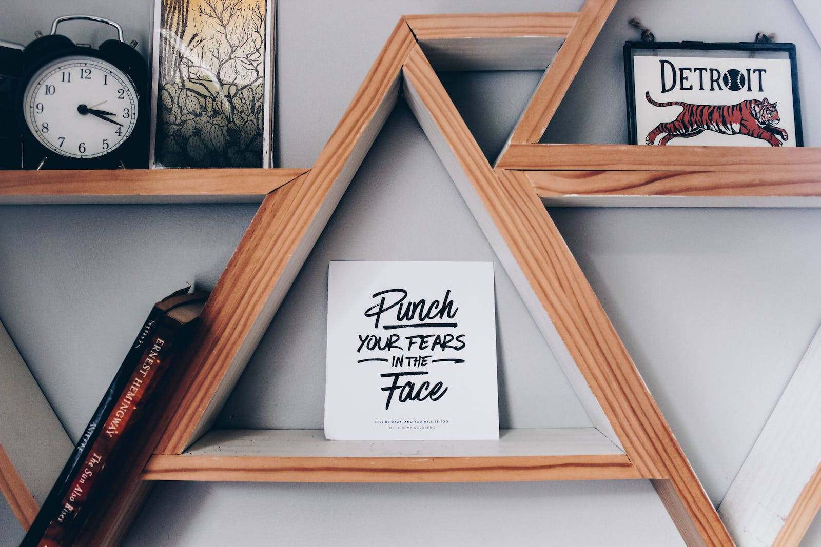 Wooden Shelves With Motivational Quotes