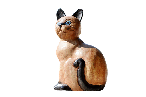 Wooden Siamese Cat Sculpture PNG