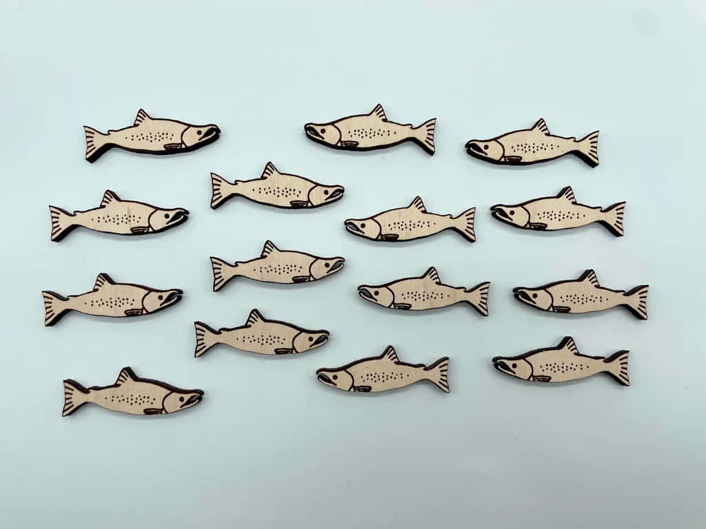 Wooden Sockeye Salmon Cutouts Wallpaper