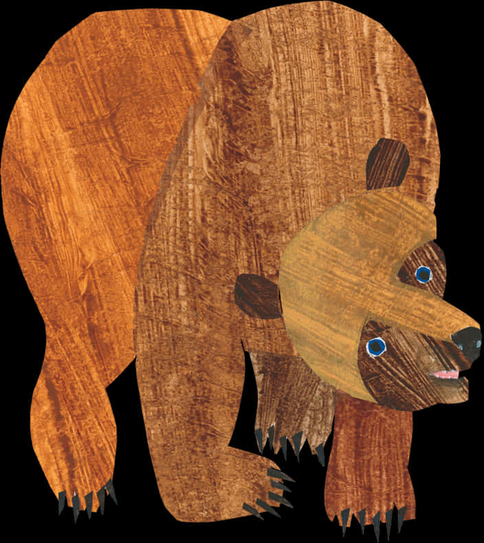 Wooden Texture Artistic Bear Illustration PNG