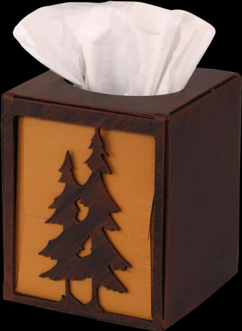 Wooden Tissue Box With Tree Design PNG