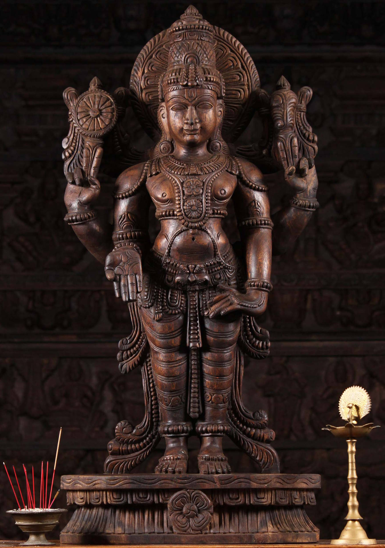 Wooden Vishnu Sculpture Wallpaper