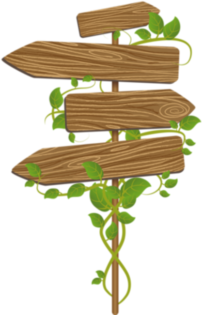 Wooden_ Signpost_with_ Green_ Leaves_ Vector PNG