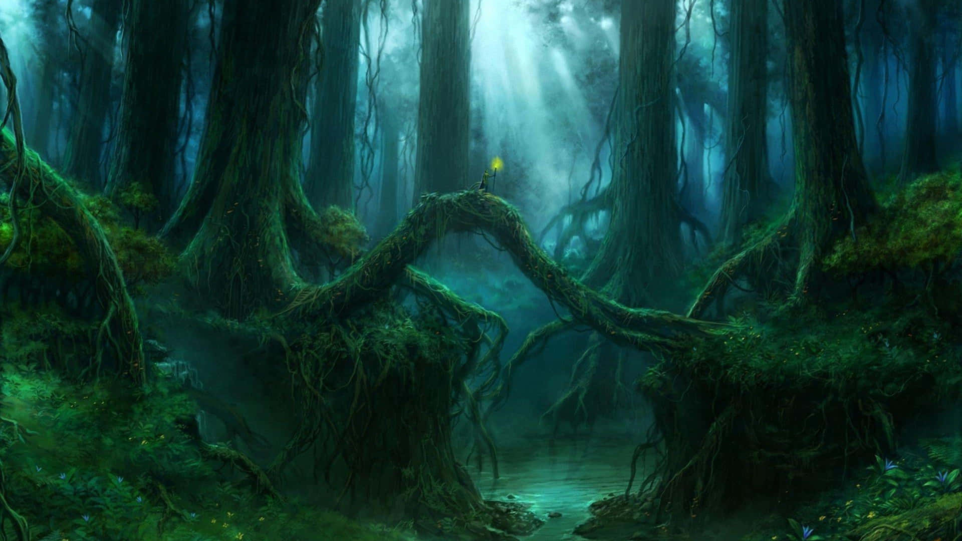 Einwald Mit Bäumen Und Einem Fluss