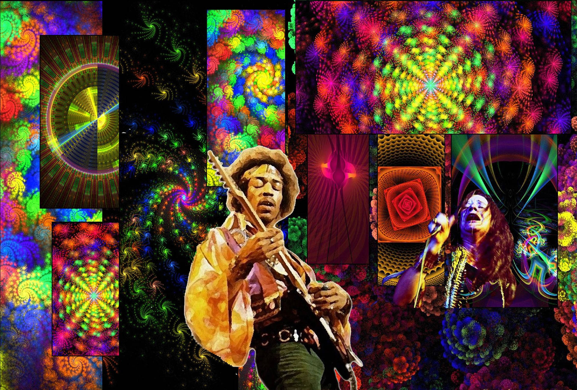 Woodstock Performers Psykedelisk Kunst Wallpaper