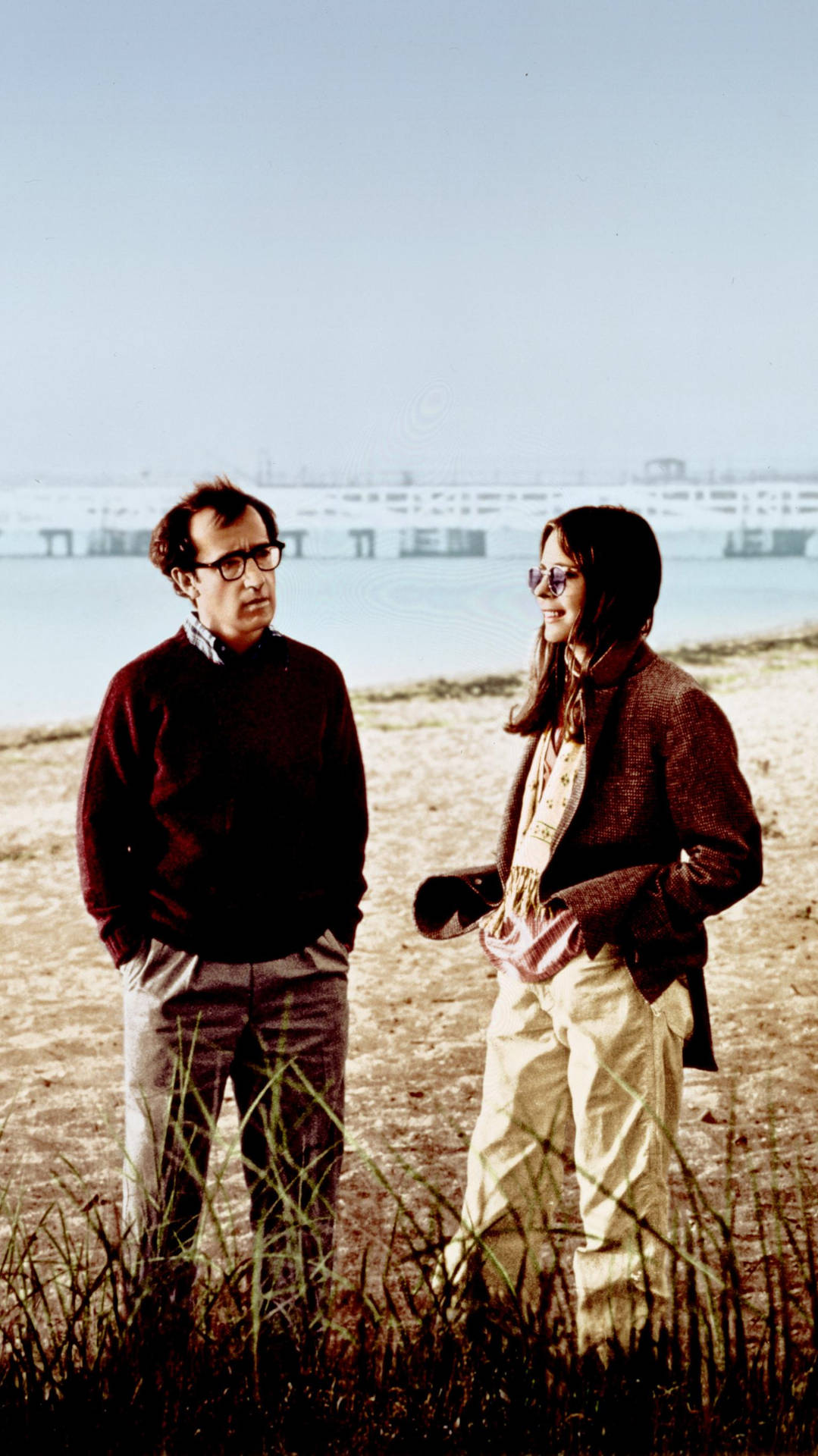 Woody Allen and Diane Keaton in iconic movie scene from 'Annie Hall'. Wallpaper