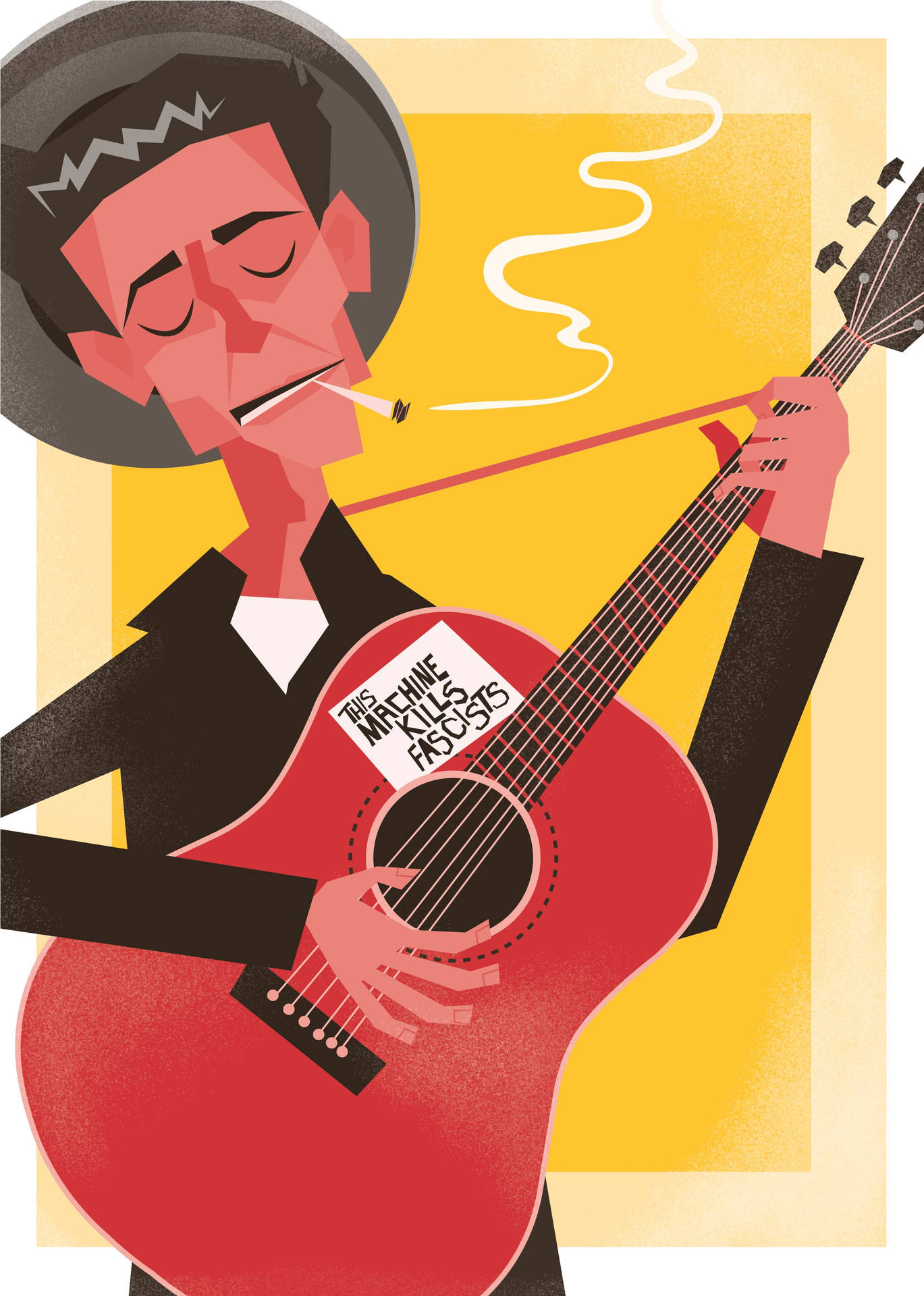 Woody Guthrie Fanart Tapet: Et hip tapet designet med motiv fra det klassiske amerikanske folksangeren Woody Guthrie. Wallpaper