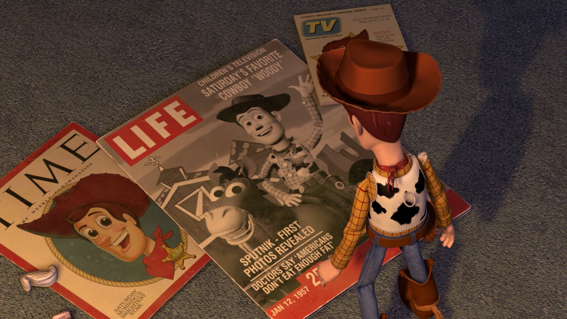 Woody In Magazine Toy Story 2 Wallpaper