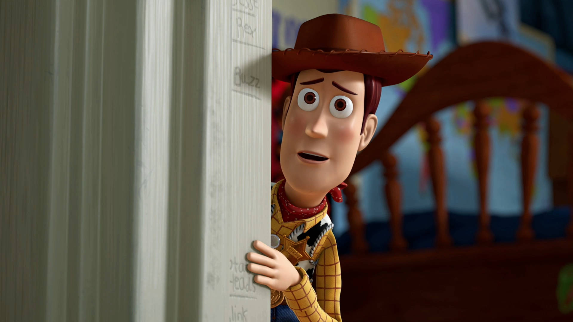 Woody Sneaking Around Background