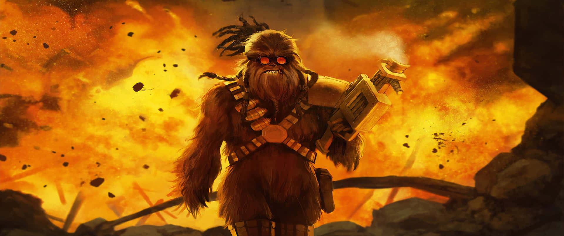 Wookiee_ Warrior_ Explosion_ Background Wallpaper