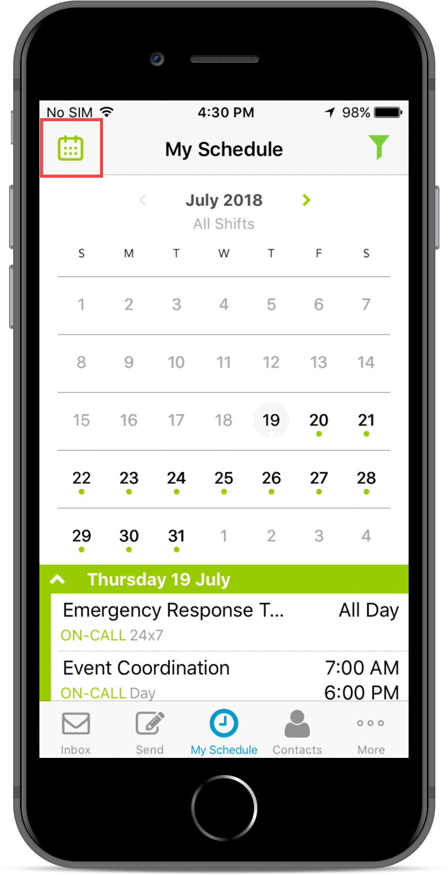 Work Schedule App Screen PNG