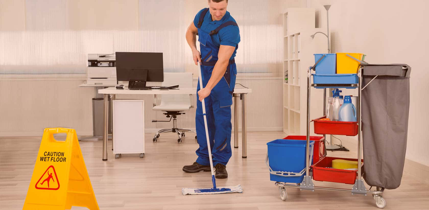 Worker Cleaning Services Wallpaper