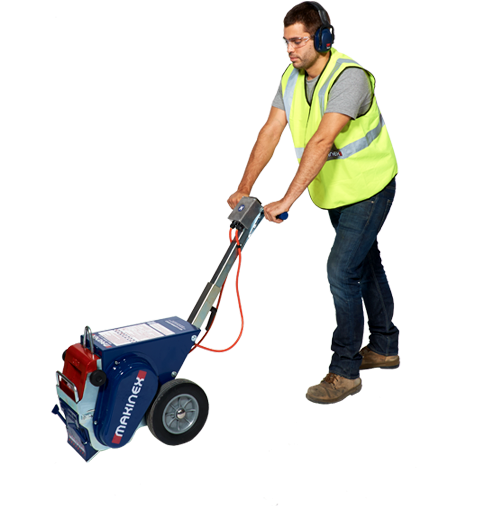 Man operating industrial floor grinding machine in safety gear — Stripper PNG