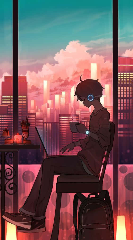 Arbeitenderkerl, Der Kaffee Trinkt Mit Lofi Anime Wallpaper