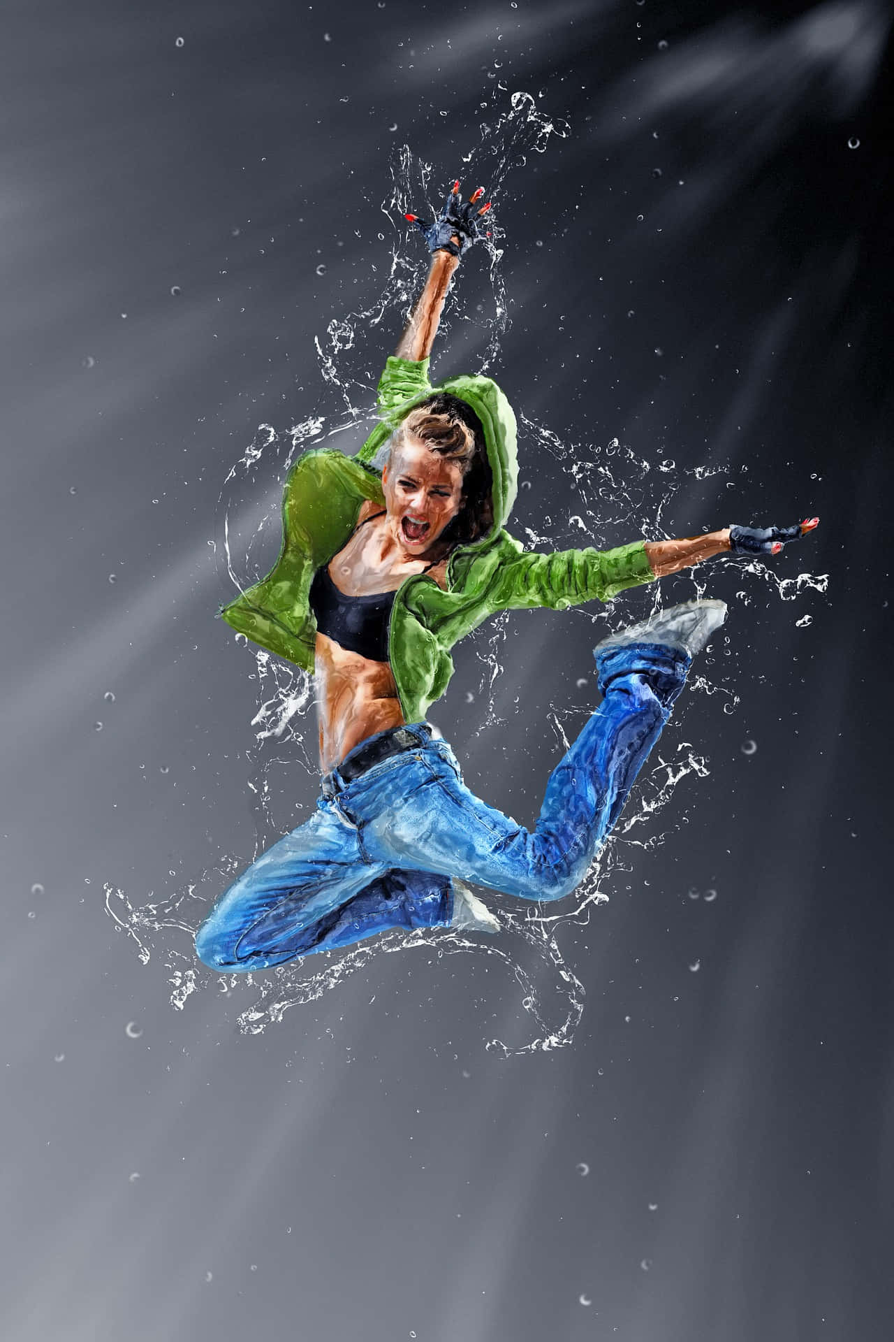Girl Jumping Workout Water Splash Picture